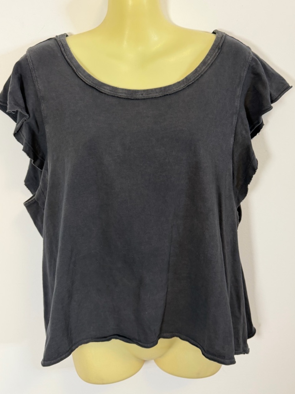 Aerie Washed Black Ruffle Sleeve Tee